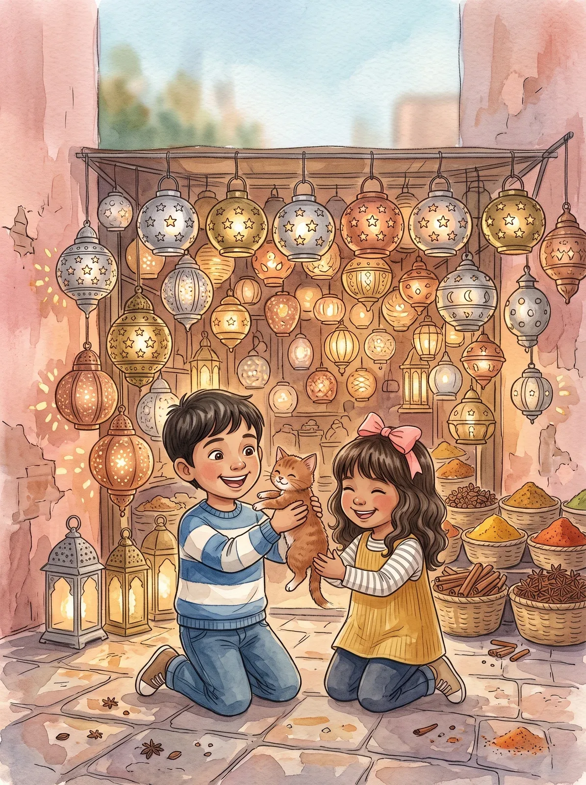 A picture from a book set in Marrakech, in Arabic and English