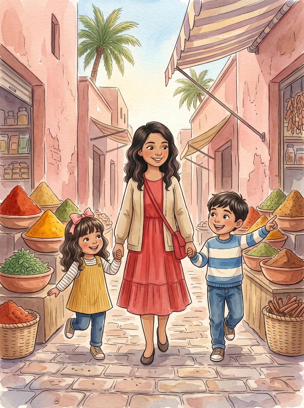 A picture from a book set in Marrakech, in Arabic and English